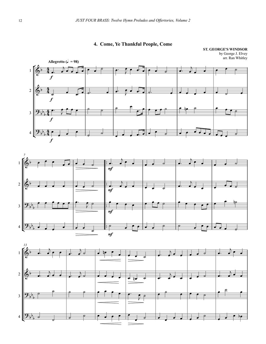 Twelve Hymn Preludes and Offertories for 4-part Brass Ensemble, Volume 2 4-Part scores gallery preview page 5