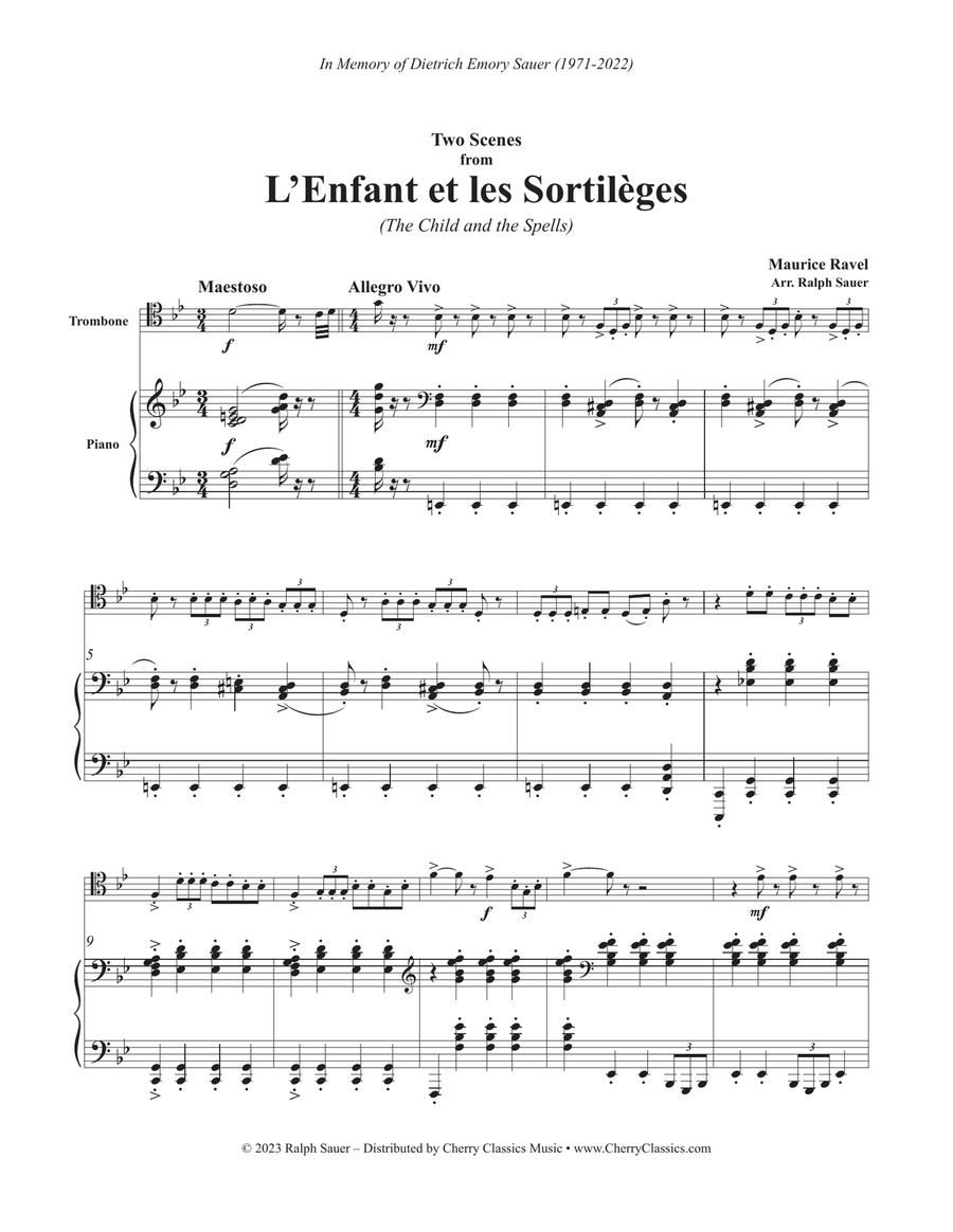 Two Scenes from L’Enfant et les Sortileges for Trombone and Piano Piano Accompaniment scores gallery preview page 2