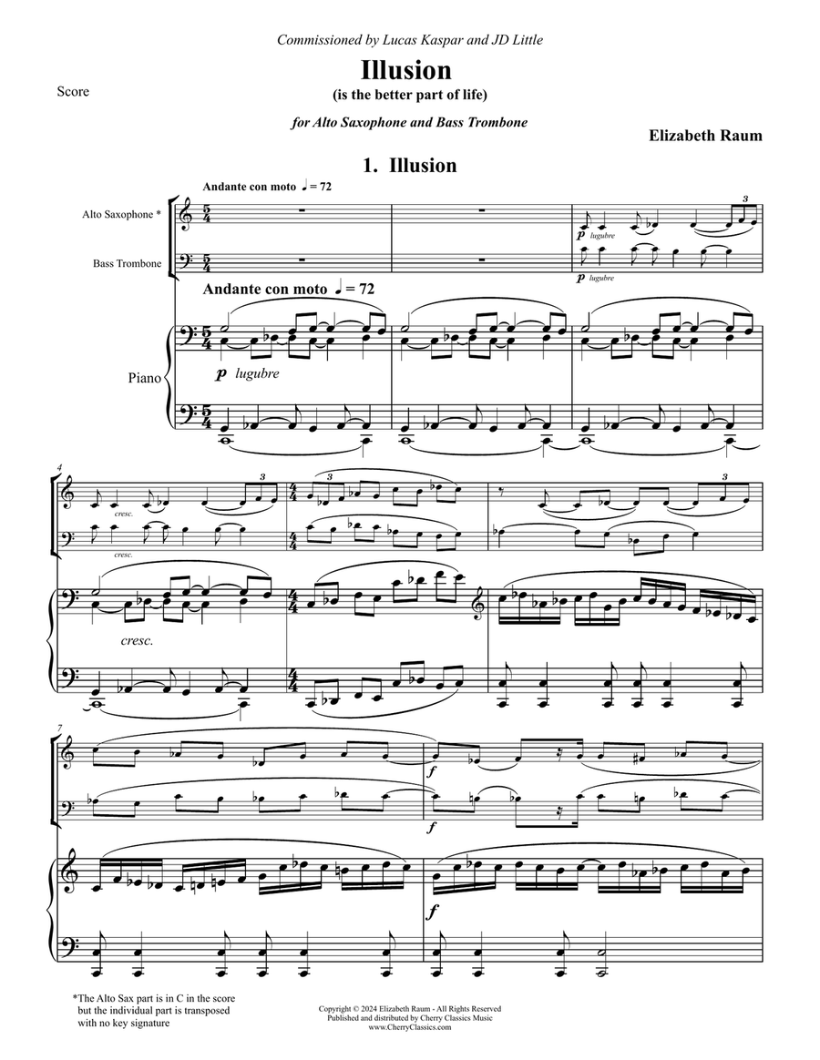Illusion for Alto Sax, Bass Trombone and Piano Alto Saxophone scores gallery preview page 2