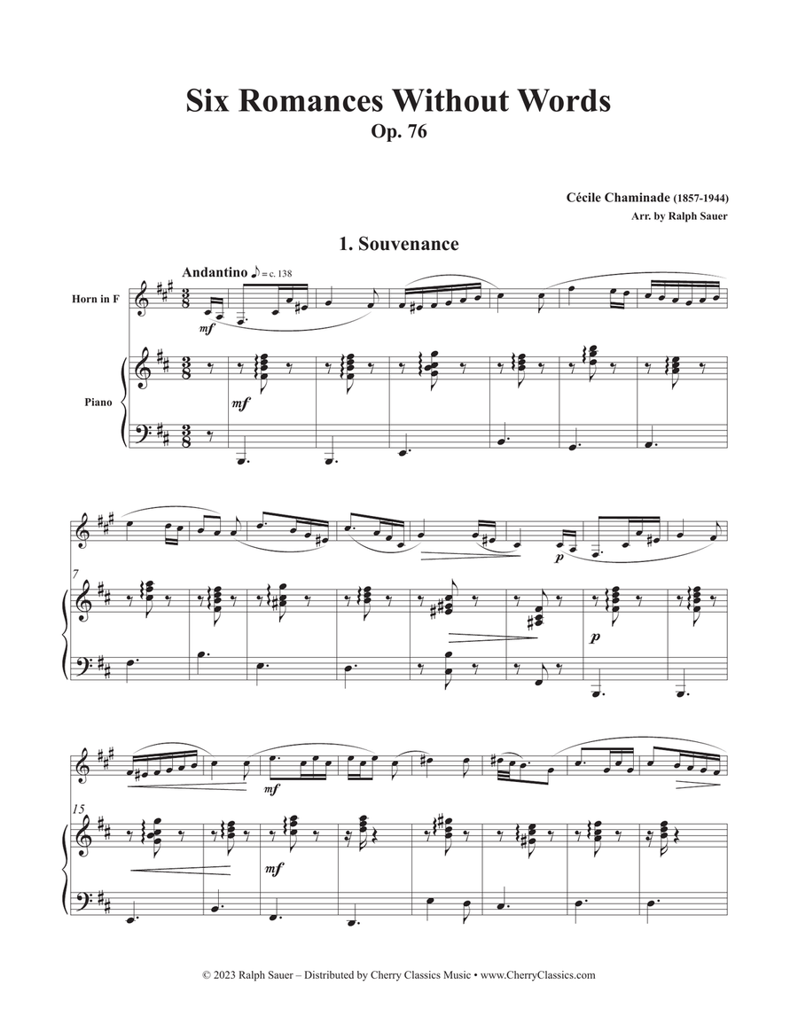 Six Romances Without Words, Op 76 for Horn and Piano Horn scores gallery preview page 2
