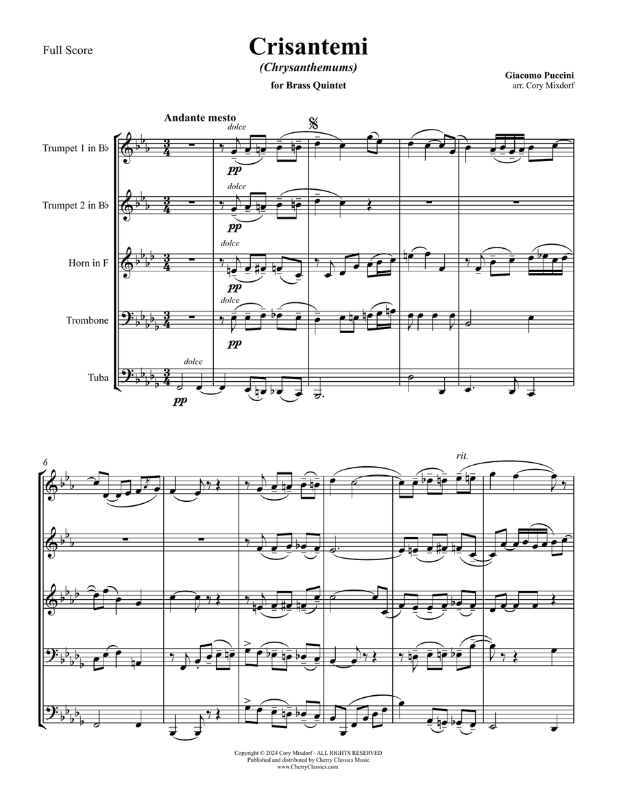 Crisantemi for Brass Quintet Brass Quintet scores gallery preview page 2