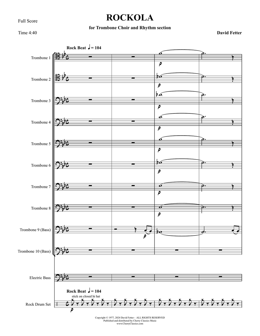 ROCKOLA for Trombone Choir and Rhythm section Trombone scores gallery preview page 2