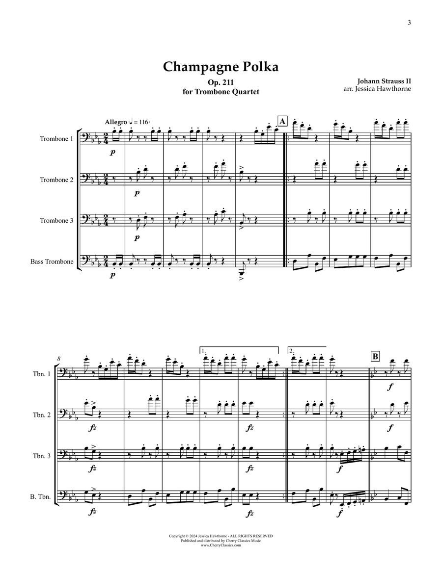 Champagne Polka for Trombone Quartet Trombone Quartet scores gallery preview page 2