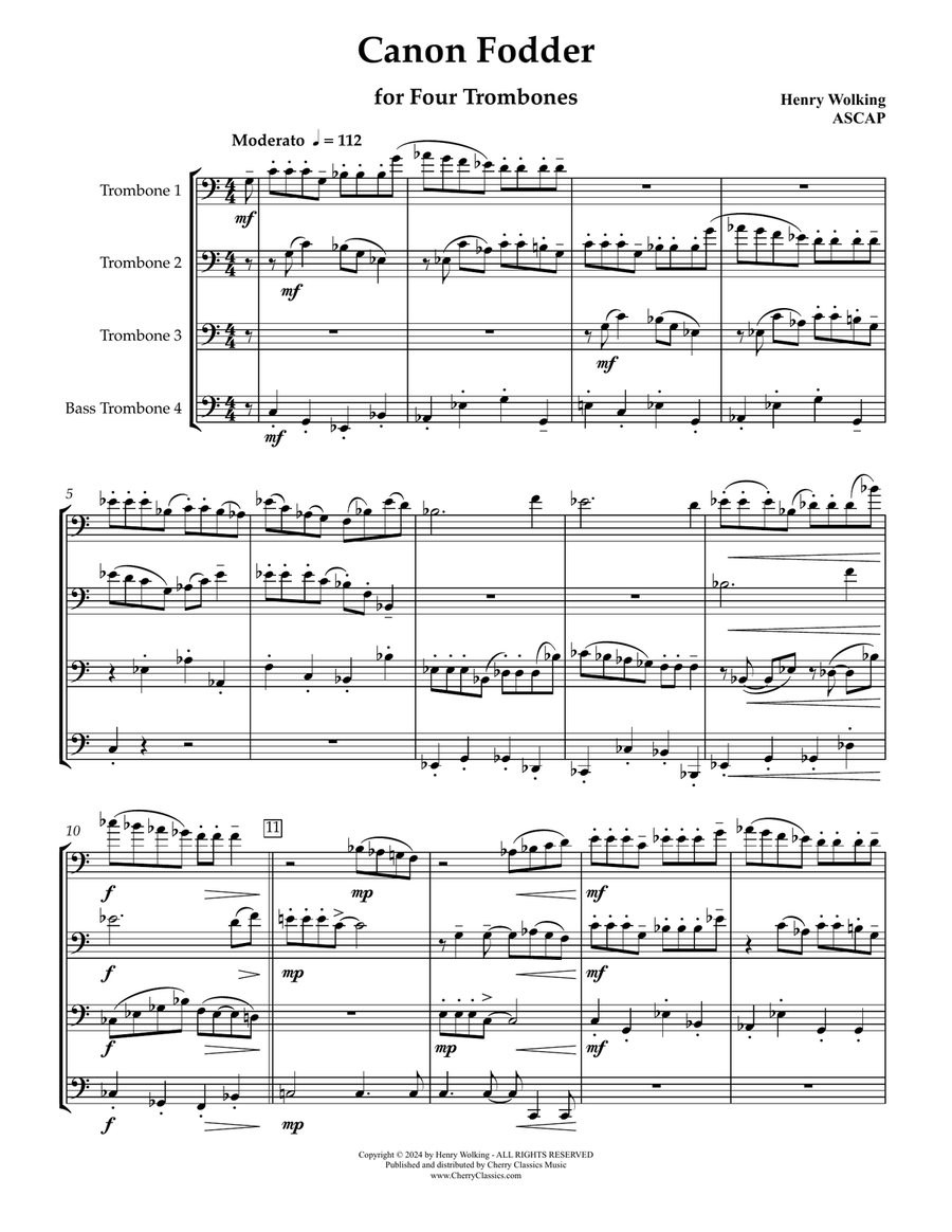 Canon Fodder for Four Trombones Trombone Quartet scores gallery preview page 2