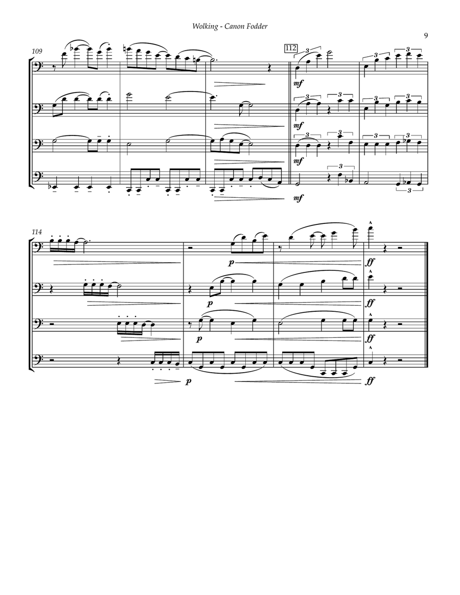 Canon Fodder for Four Trombones Trombone Quartet scores gallery preview page 5