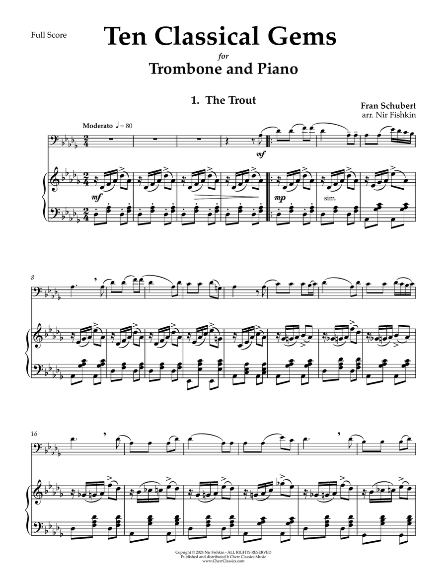 Ten Classical Gems for Trombone and Piano Piano Accompaniment scores gallery preview page 2