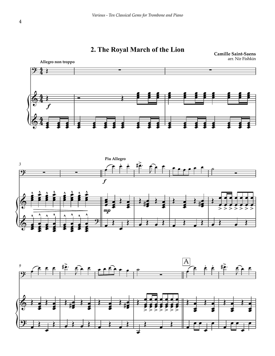 Ten Classical Gems for Trombone and Piano Piano Accompaniment scores gallery preview page 3
