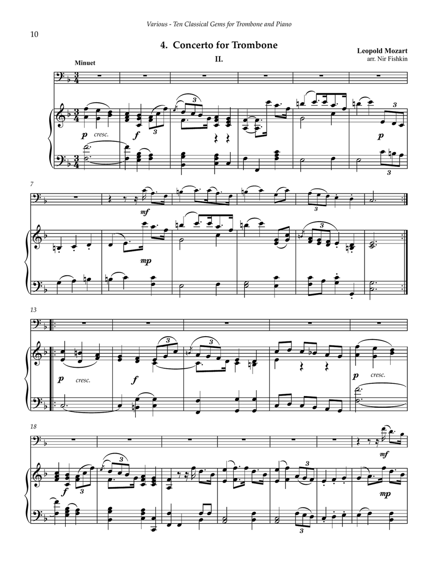 Ten Classical Gems for Trombone and Piano Piano Accompaniment scores gallery preview page 5