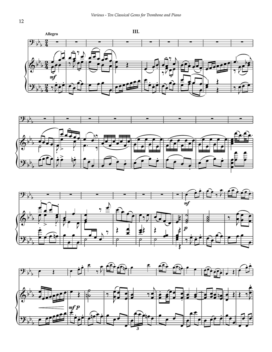 Ten Classical Gems for Trombone and Piano Piano Accompaniment scores gallery preview page 6