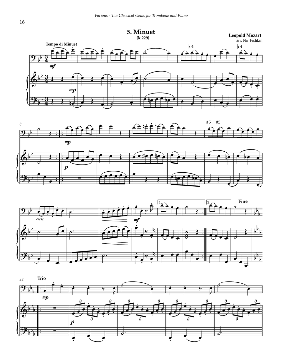 Ten Classical Gems for Trombone and Piano Piano Accompaniment scores gallery preview page 7