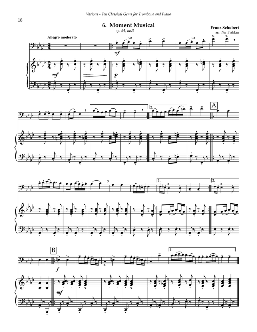Ten Classical Gems for Trombone and Piano Piano Accompaniment scores gallery preview page 8