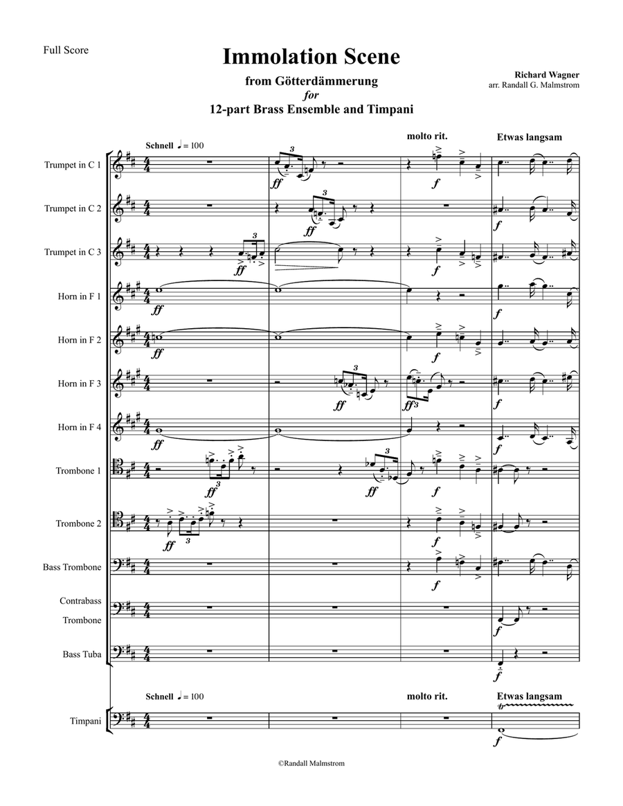 Immolation Scene from Gotterdammerung for Brass Ensemble & Timpani Percussion scores gallery preview page 2