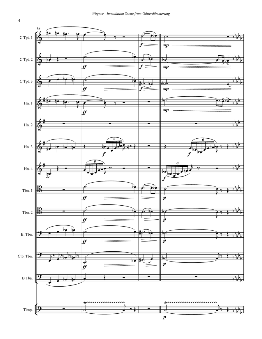 Immolation Scene from Gotterdammerung for Brass Ensemble & Timpani Percussion scores gallery preview page 3