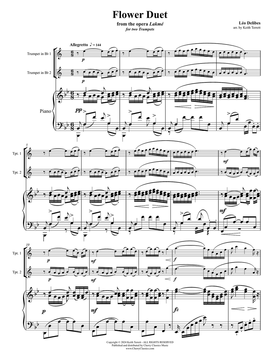 Flower Duet from Lakmé for Two Trumpets and Piano Trumpet Duet scores gallery preview page 2