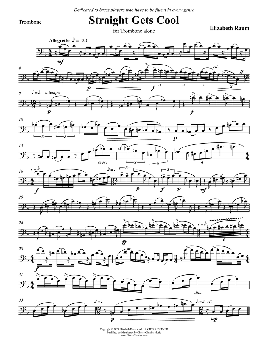 Straight Gets Cool for Trombone alone Trombone Solo scores gallery preview page 2