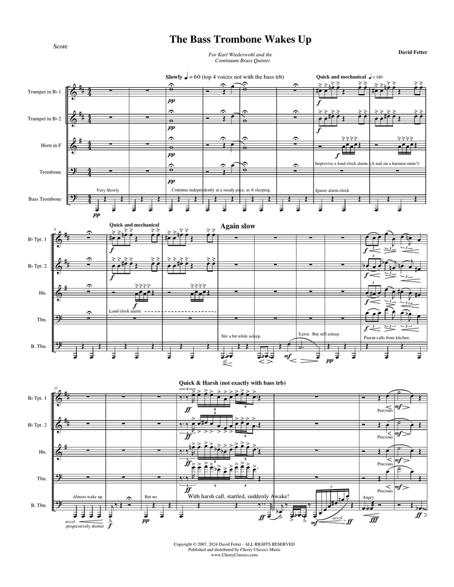 The Bass Trombone Wakes Up for Brass Quintet featuring the Bass Trombone Brass Quintet scores gallery preview page 2