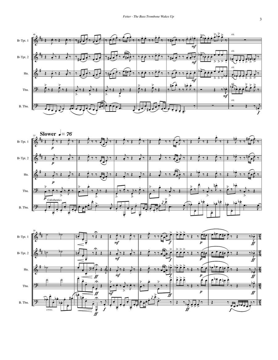The Bass Trombone Wakes Up for Brass Quintet featuring the Bass Trombone Brass Quintet scores gallery preview page 3