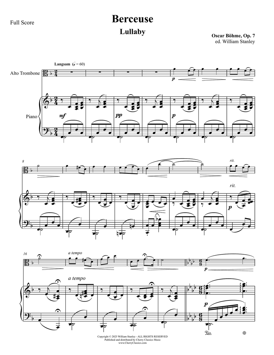 Berceuse for Alto Trombone and Piano Piano Accompaniment scores gallery preview page 2