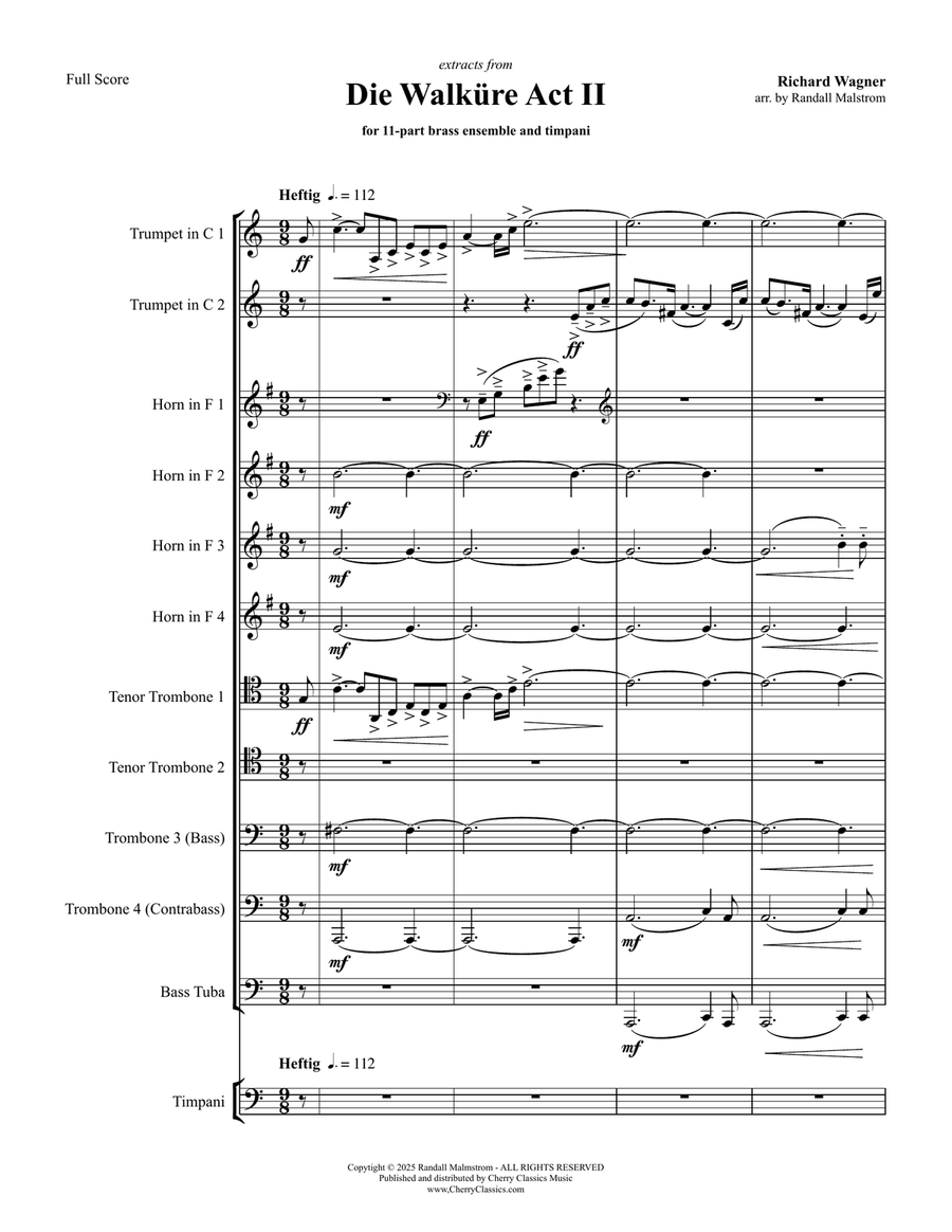 Die Walküre Act II extracts for 11-part Brass Ensemble & Timp Percussion scores gallery preview page 2