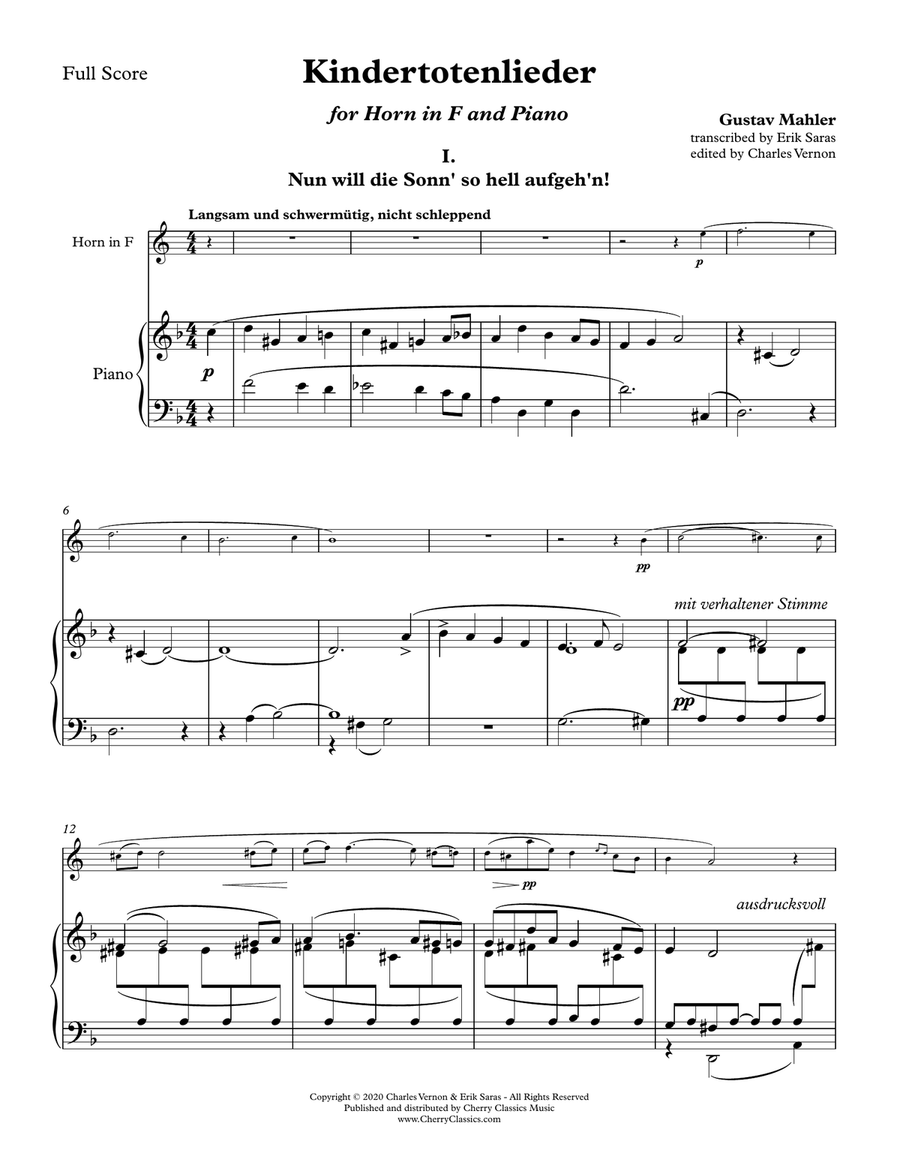 Kindertotenlieder for Horn and Piano Horn scores gallery preview page 2