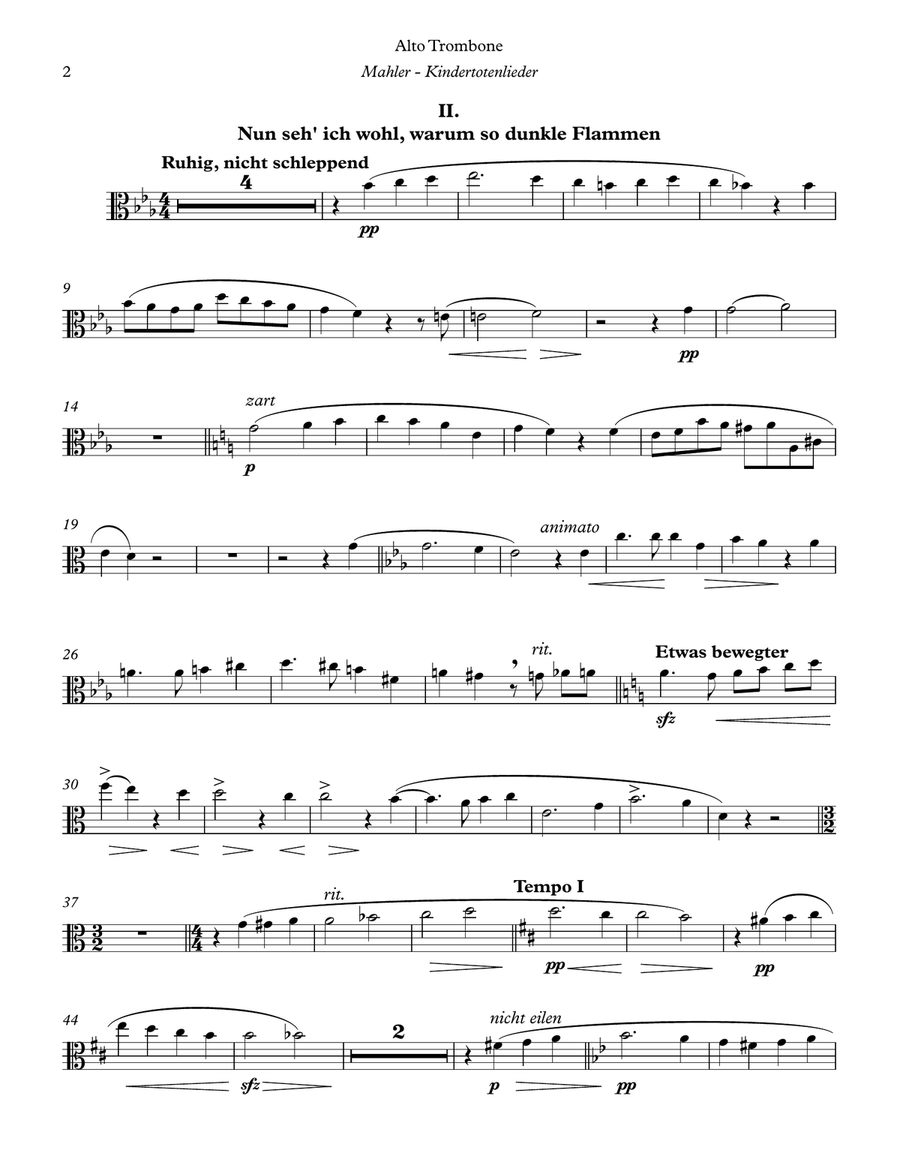 Kindertotenlieder for Alto Trombone and Piano Piano Accompaniment scores gallery preview page 3