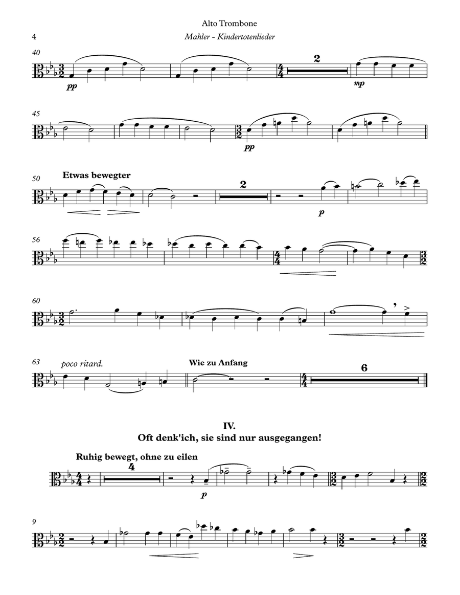 Kindertotenlieder for Alto Trombone and Piano Piano Accompaniment scores gallery preview page 4