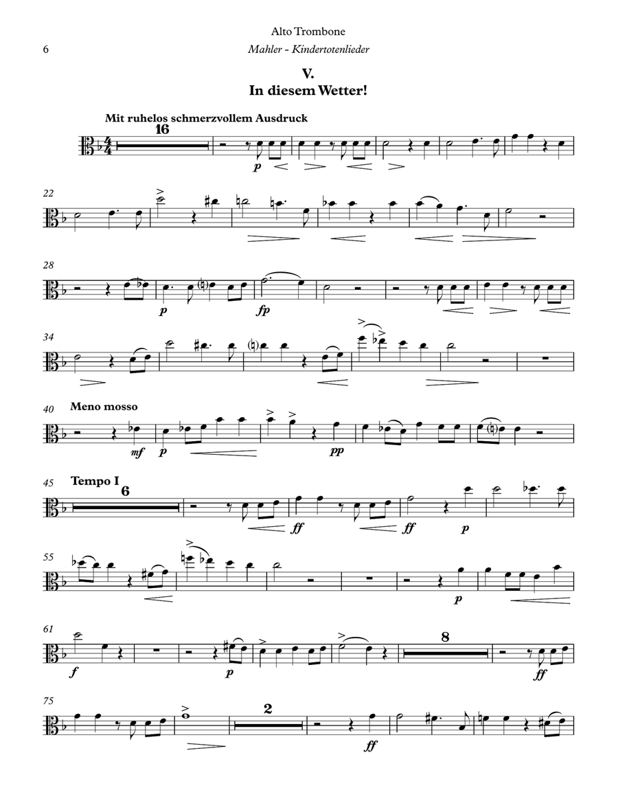 Kindertotenlieder for Alto Trombone and Piano Piano Accompaniment scores gallery preview page 5