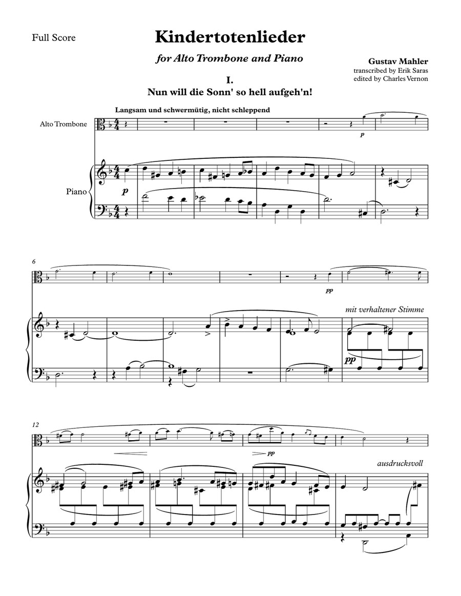 Kindertotenlieder for Alto Trombone and Piano Piano Accompaniment scores gallery preview page 7