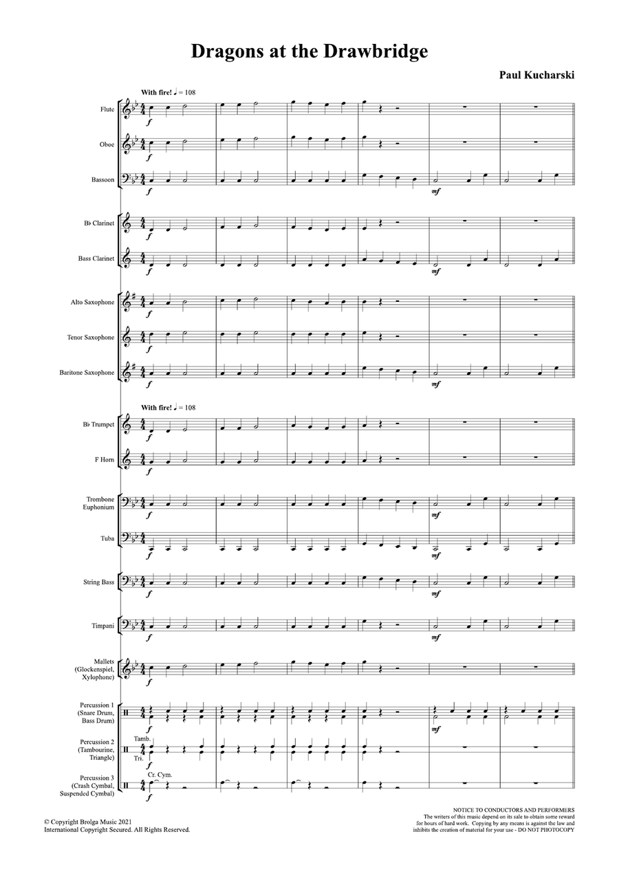 Dragons at the Drawbridge (score only) Concert Band scores gallery preview page 2