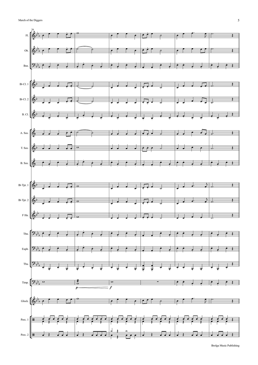 March of the Diggers (score only) Concert Band scores gallery preview page 6
