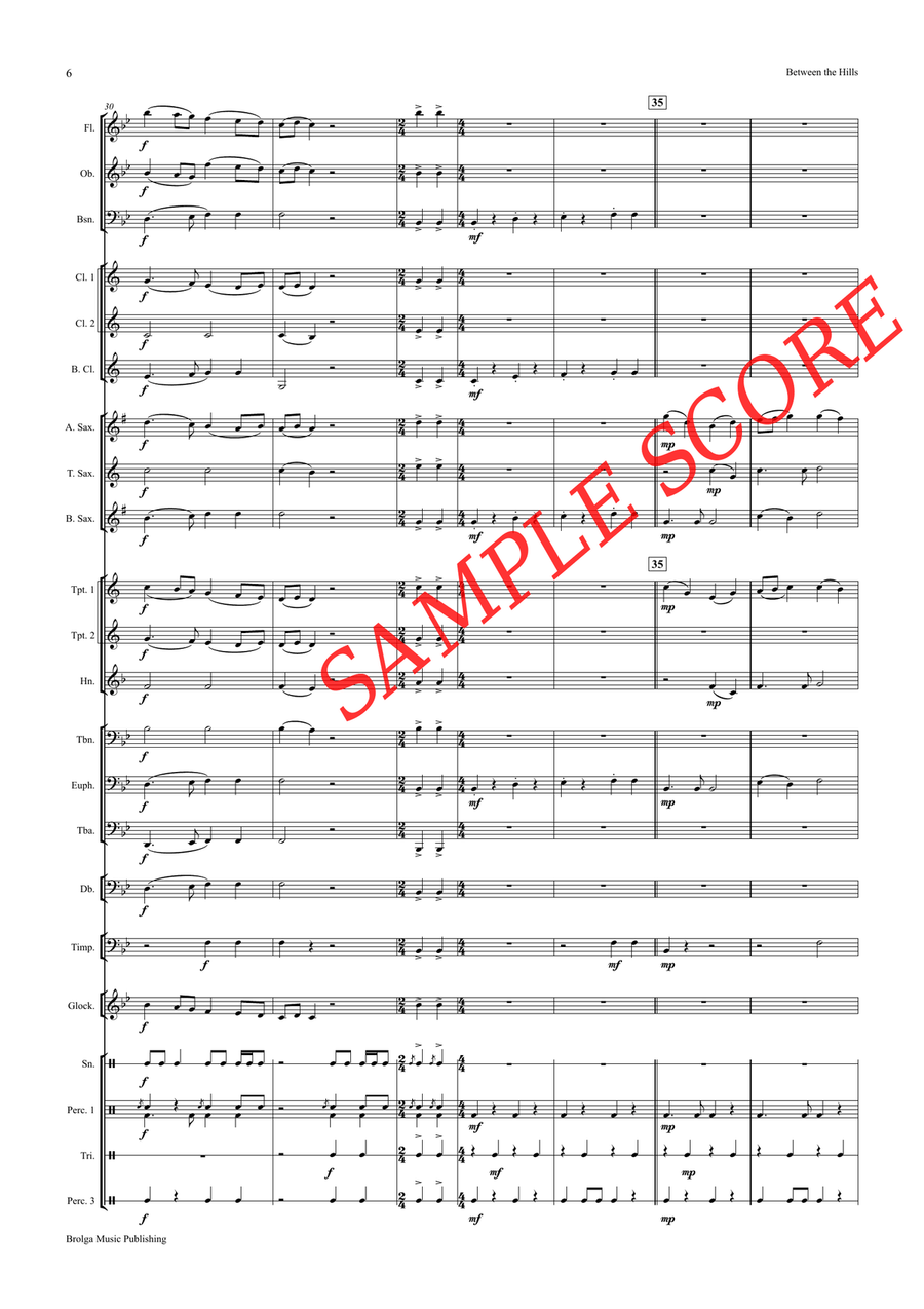 Between the Hills (score only) Concert Band scores gallery preview page 7