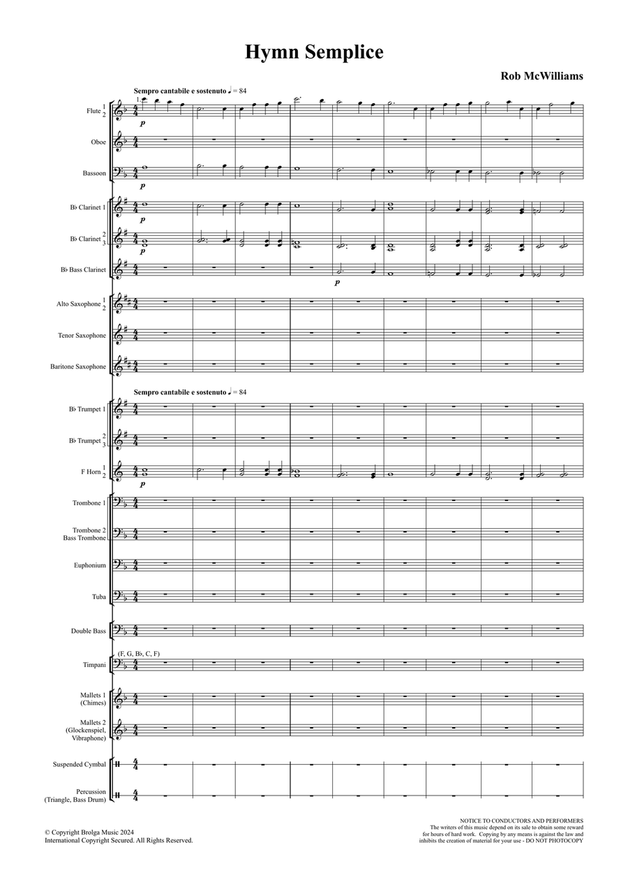 Hymn Semplice (score only) Concert Band - Sheet Music page 2