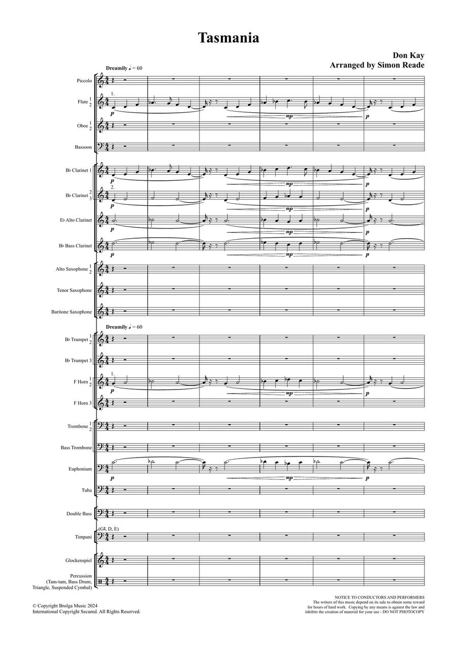 Tasmania (score only) Tasmania (score only) Concert Band scores gallery preview page 2