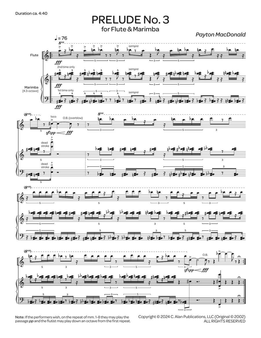 Prelude No. 3 for Flute & Marimba Flute scores gallery preview page 2