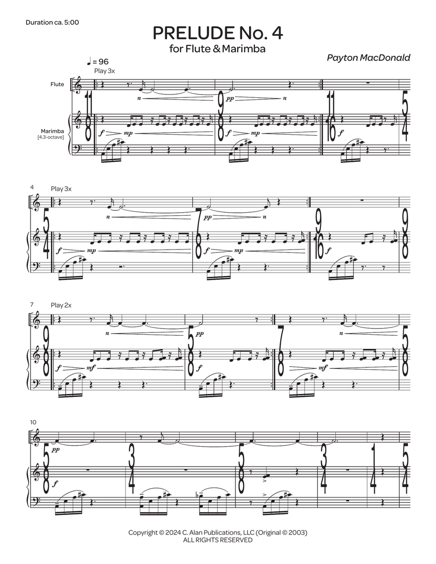 Prelude No. 4 for Flute & Marimba Flute scores gallery preview page 2