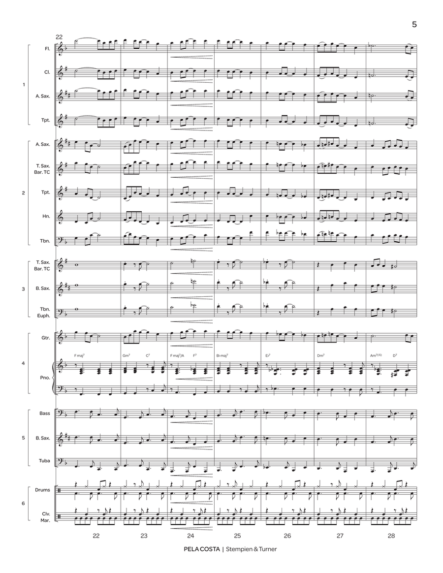 Pela Costa (5-Part Flex) Pela Costa (5-Part Flex) Jazz Ensemble scores gallery preview page 5