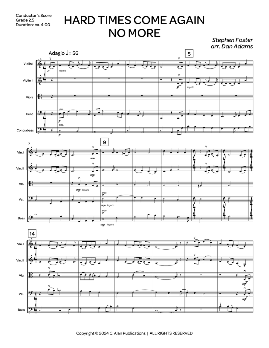Hard Times Come Again No More (score only) String Orchestra scores gallery preview page 2