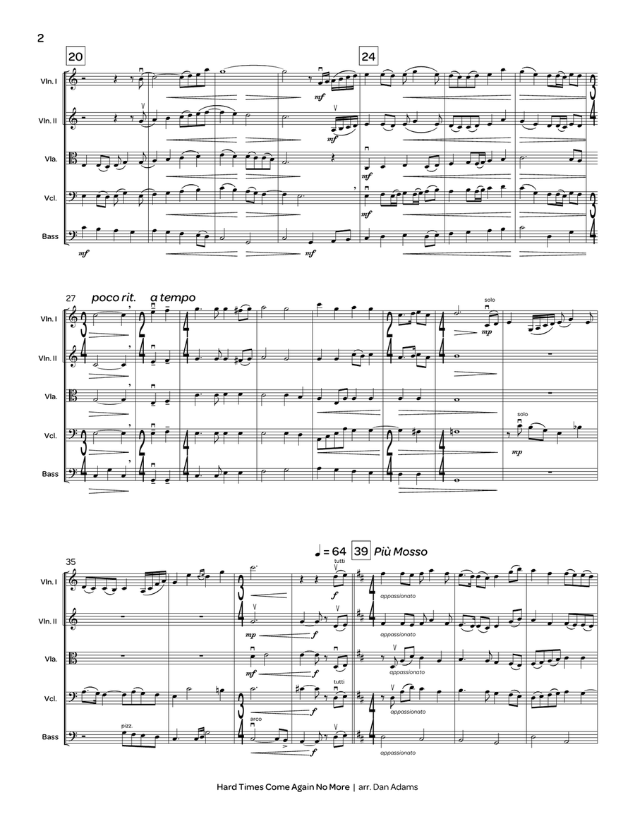 Hard Times Come Again No More (score only) String Orchestra scores gallery preview page 3