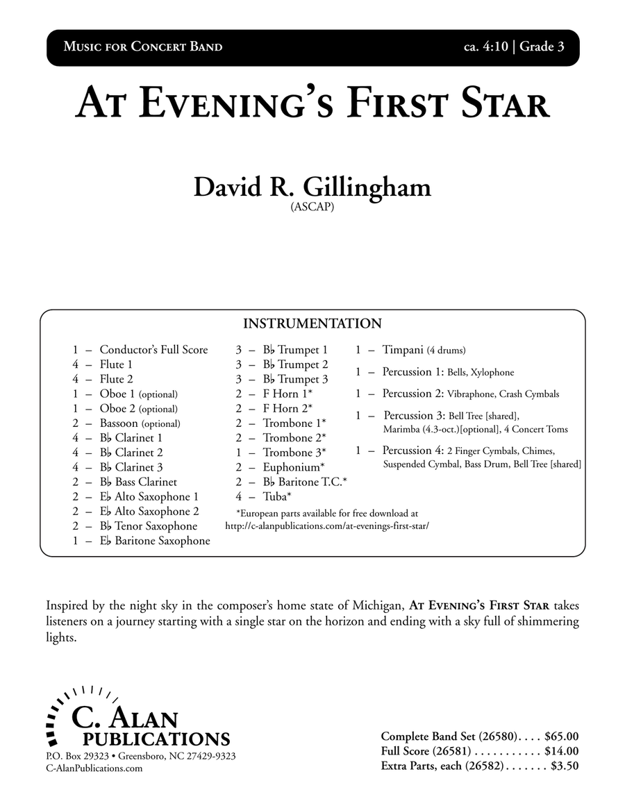 At Evening's First Star (score only) Concert Band scores gallery preview page 2
