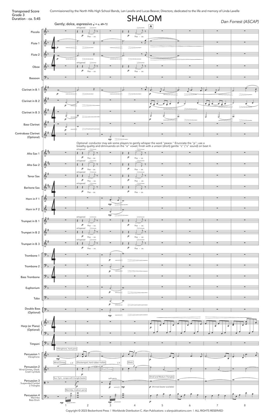 Shalom (score only) Shalom (score only) Concert Band scores gallery preview page 2