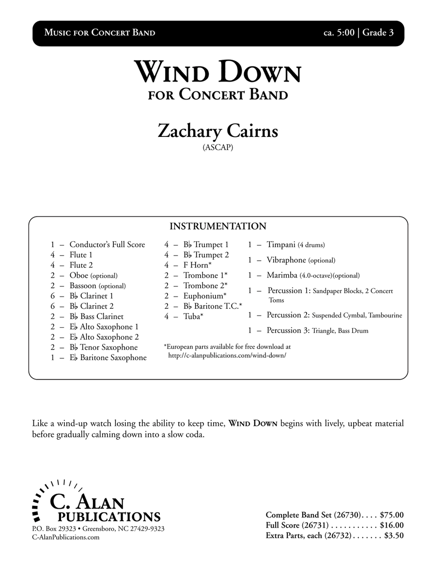 Wind Down (score only) Wind Down (score only) Concert Band scores gallery preview page 2
