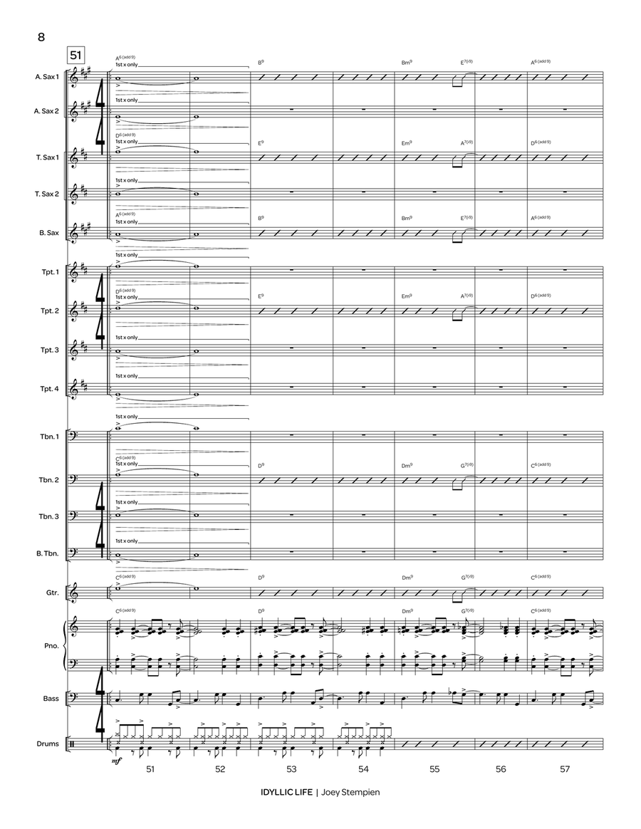 Idyllic Life (score only) Jazz Ensemble scores gallery preview page 9