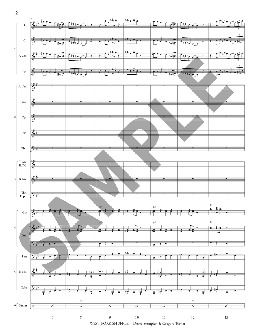 West Fork Shuffle (5-Part Flex) Jazz Ensemble scores gallery preview page 4