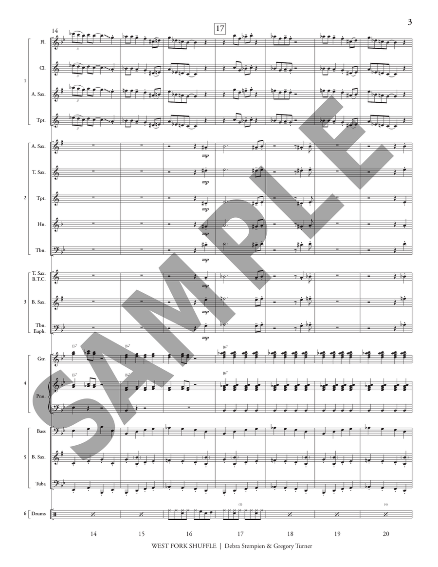 West Fork Shuffle (5-Part Flex) Jazz Ensemble scores gallery preview page 5
