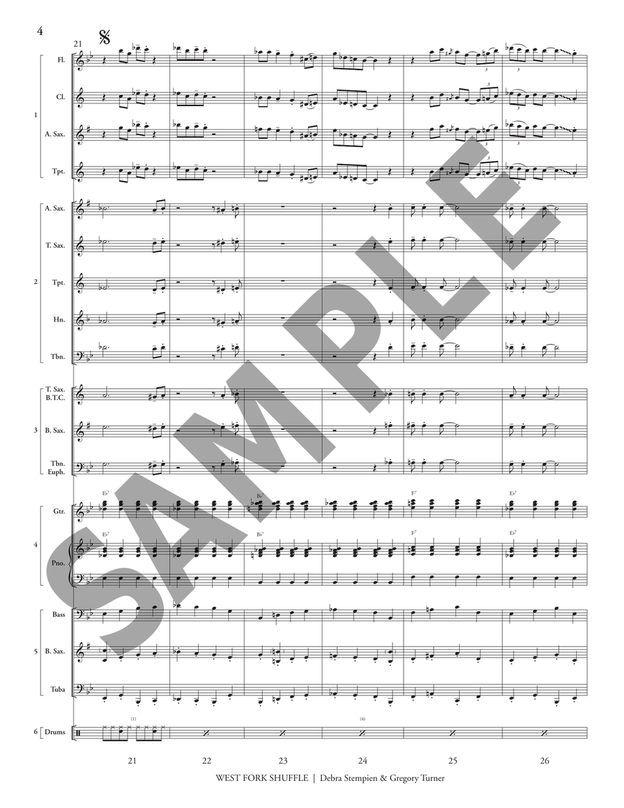 West Fork Shuffle (5-Part Flex) Jazz Ensemble scores gallery preview page 6