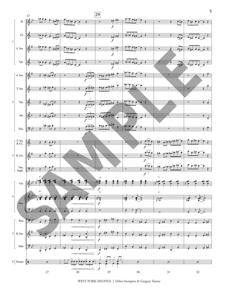 West Fork Shuffle (5-Part Flex) Jazz Ensemble scores gallery preview page 7