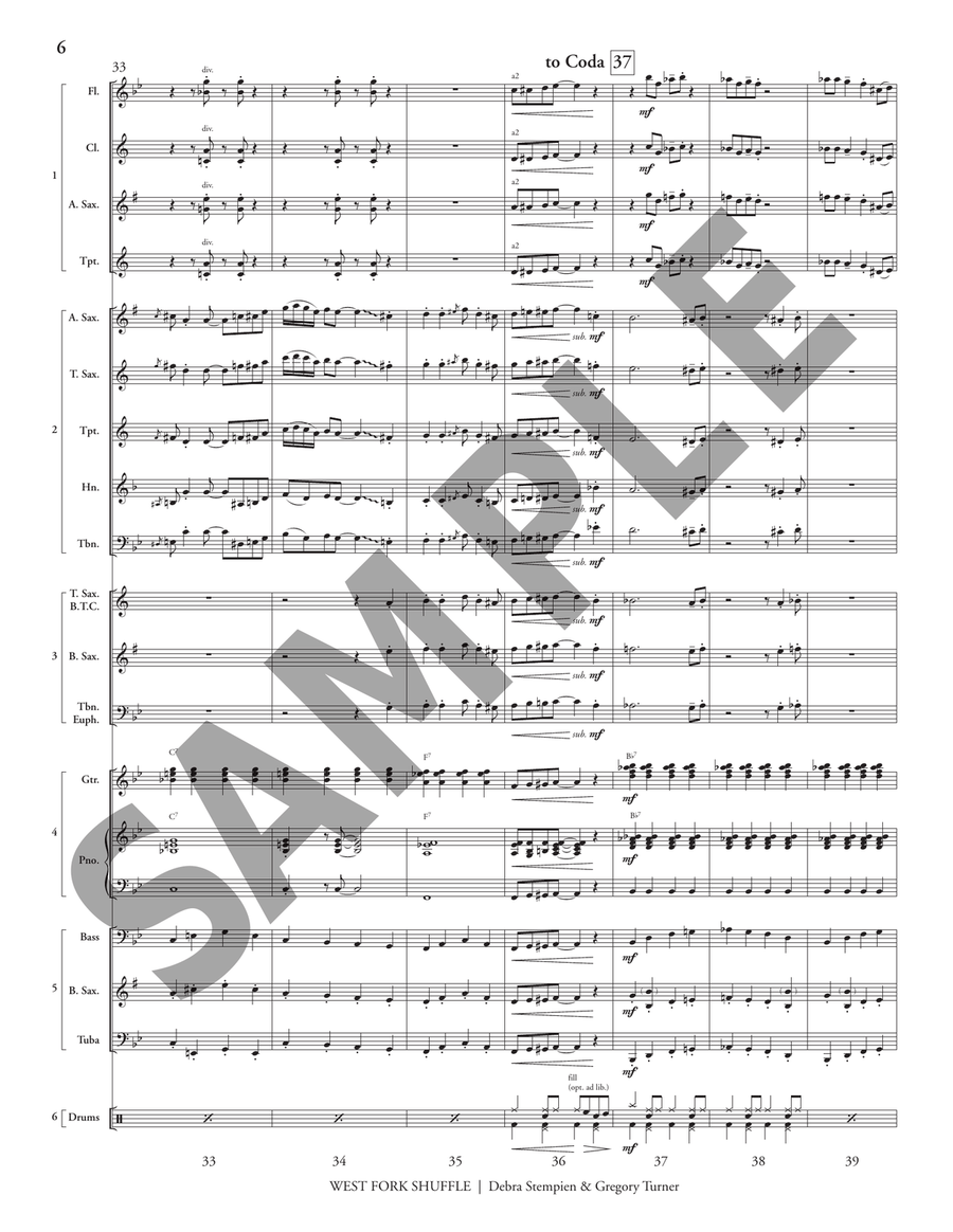 West Fork Shuffle (5-Part Flex) Jazz Ensemble scores gallery preview page 8