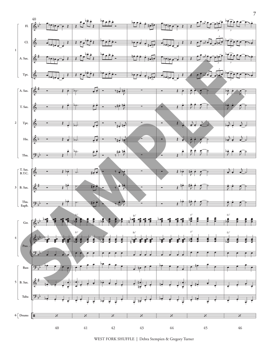 West Fork Shuffle (5-Part Flex) Jazz Ensemble scores gallery preview page 9