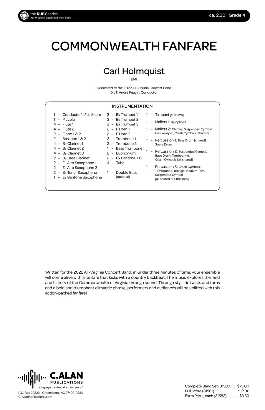 Commonwealth Fanfare (score only) Concert Band scores gallery preview page 2