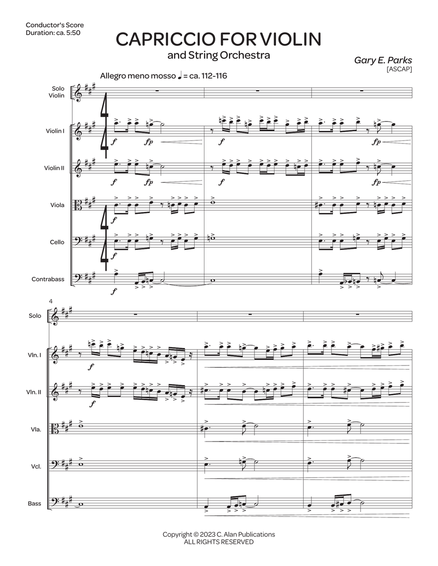 Capriccio for Violin & String Orchestra (score only) String Orchestra scores gallery preview page 2